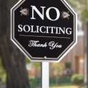 No Soliciting Sign For House - 10"x10" Aluminum Heavy Duty Weather Resistant With 28" high Stake, Contains Self-Adhesive No Soliciting Signs For Home Black