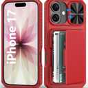Wallet Case for iPhone 17, Card Holder (4-5 Cards), Slide Camera Cover, Military Grade Protection, Heavy Duty Shockproof Women Girly Men Protective Phone Cover for iPhone 17 6.3" 2025, Red