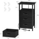 Vagusicc Nightstand with Charging Station, Bedside Table with USB Ports and Outlet, End Table Side Table with 3 Fabric Drawers and Storage Shelf, Bed Side Table Black Night Stand for Bedroom, Black