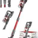 Cordless Vacuum Cleaner, 85,000PRM Upgraded Dual Suction Cordless Stick Vacuum up to 35mins Runtime, Lightweight Rechargeable Vacuum for Home (Bright Red)