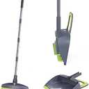 Adjustable Rubber Push Broom and Dustpan Set, Self Cleaning Indoor Outdoor Angle Brooms with Dust pan for Home, Long Handle for Floor Sweeping, Kids, Carpet Dog Cat Pets Offices Use