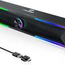 Tylubio Computer Speakers for PC Desktop, Flowing LED Under-Monitor Soundbar with Clear Stereo Sound, Bluetooth & USB 2-in-1 Audio Input, PC Speaker for Monitor Laptop, Black