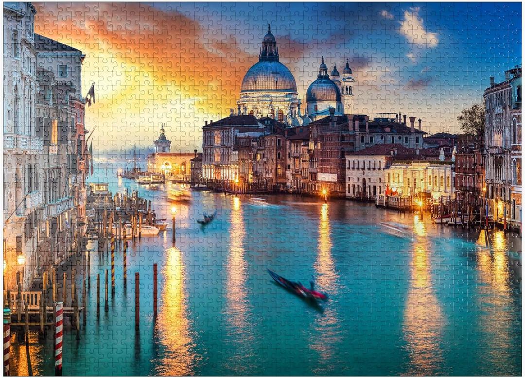 MyPuzzle Grand Canal with Gondola At Sunset Venice Italy - Premium 1000 Piece Jigsaw Puzzle for Adults