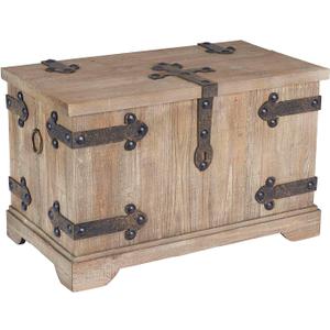 Household Essentials Decorative Trunk, Victorian, Small, Chinese Fir Wood, Aged-Wood Finish with Metal Accents, Fully Opening Lid, Stout Design, Ring Handles