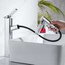HANLIAN Single Hole Bathroom Pull Out Faucet with Rotating Spout, One Handle Faucet for Bathroom Sink, Modern Bathroom Faucet with Pull Down Sprayer, 3 Modes Vanity Faucets (Tall, Chrome)