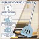 8PCS Kitchen Utensils Set, Vayvnt Heat Resistant Silicone Utensils Set for Cooking, Non Scratch Spatula Spoons for Non Stick Pan, Large Kitchen Cooking Tools, Metal Long Handle&Dishwasher Safe, Blue