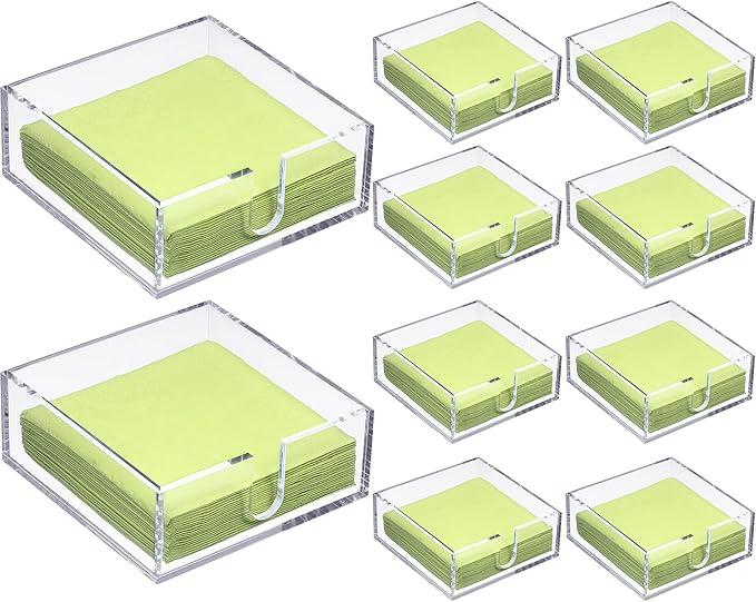 Acrylic Cocktail Napkin Holder for Table, Clear Beverage Napkin Holder Square Rectangle for Dinner, Kitchen, Bathroom, Restaurant, Bar (10 Pieces, 5.5 x 5.5 Inch)