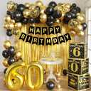Gold 60th birthday decorations for men,3pcs birthday Decorations for Men boys black and gold Balloon Boxes Birthday Party Favors