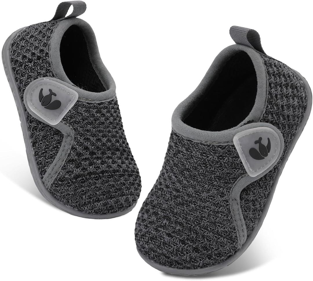 FEETCITY Baby Boys Girls First Walking Shoes Infant Sneakers Crib Shoes Breathable Lightweight Slip On Shoes (Dark Grey) 132