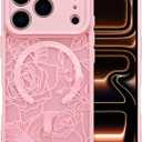XIZYO Magnetic Case for iPhone 17 Pro Max Floral Rose Cute Phone Case [Compatible with Magsafe] for Women Girls Aesthetic Pattern Slim TPU Shockproof Bumper Cover, Pink