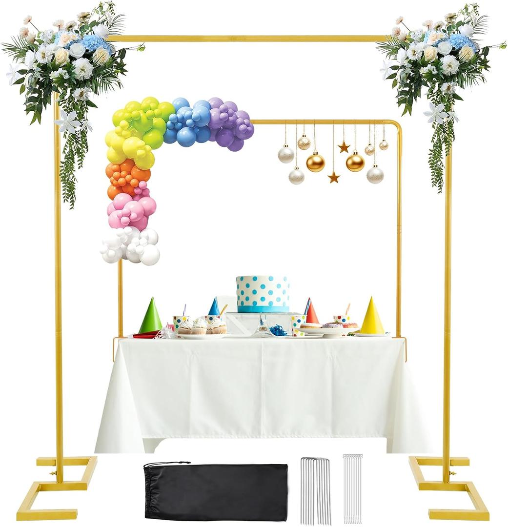 Square Backdrop Stand, 8.2FT Wedding Arch, Heavy Duty Balloon Arch Stand, Over The Table Rod Stand with Clamps, Adjustable Photo Booth Background Kit, Backdrop Frame for Decor Birthday Party