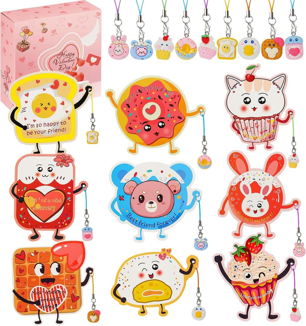 3 x Valentines Cards for Kids Classroom Gifts - 36 Cute Pendant Gifts + 36 Valentines Day Cards for Kids, Valentine's Day Party Favors, Sweet Kids Vday Cards for School Valentines Classroom Exchange