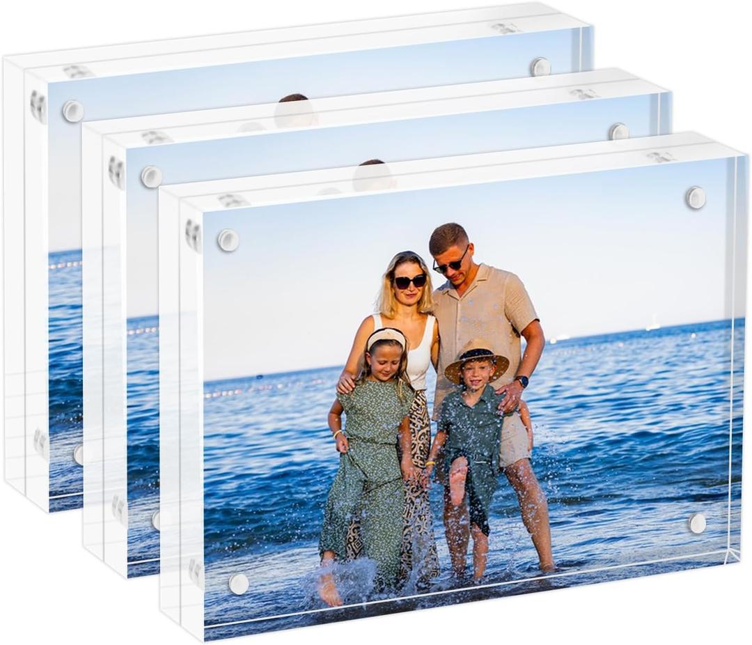 Acrylic Picture Frames 3 Pack,5X7 Double Sided Magnetic Picture Frames, 10+10mm Thick BlockClear Freestanding Transparent Acrylic Frames, Gifts for Women Mom Grandma Father Girlfriend Sister