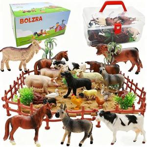 BOLZRA Farm Animal Figurines, Realistic Plastic Animals Toys with Fences Building Blocks, Farm Figures Playset Educational Christmas Birthday Gift for Kids & Toddlers, 53 PCS