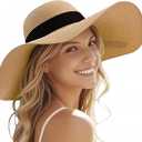 Beach Hats for Women - Sun Hat Womens, Wide Brim Straw Womens Sun Hat with Wind Lanyard Roll Up, Foldable Beach Hat UV Protection