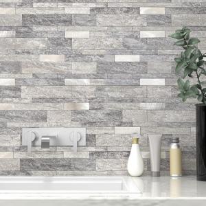 VAOVI Backsplash Tile Peel and Stick Kitchen Stone Subway Linear Mosaic Bathroom Shower Wall Waterproof(10pcs,Gray) (10sheets/pack)