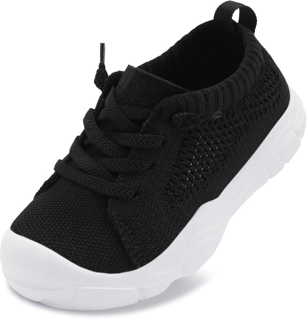 LeIsfIt Toddler Shoes Girls Boys Wide Shoes Kids Lightweight Barefoot Sneakers Slip on Tennis Sneakers Black White Size 9