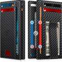 Wallet for Men 14-16 Cards, Men's Leather Wallet, Minimalist Thin Card Holder RFID Blocking Money Clip with Simplified Bill Folder & Magnetic Closure, Gifts for Men, Carbon Fiber