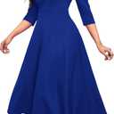 Nmoder Women's Casual Wrap Flared Midi Dress Wedding Guest Cocktail Tea Dresses A-Line Swing V-Neck 3/4 Sleeve (Medium)