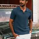 PJ PAUL JONES Mens Polo Shirts Short Sleeve Casual V Neck Ribbed Textured Knit Polo Shirt (XX-Large, Apricot)