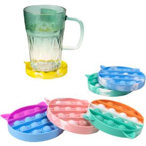 Silicone Pop Fidget Coasters Set of 6 - Cup Coasters for Hot or Cold Drink - Coffee Table Decor Non-Slip (Dazzling)