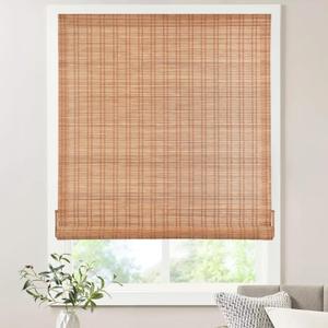 LazBlinds No Tools No Drill Bamboo Roller Shades, Cordless Bamboo Blinds, Light Filtering Roll Up Blinds for Windows, French Door, Porch or Patio, 27'' W x 64'' H, Ceylon Light Russet