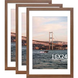16x24 Picture Frame Brown Set of 3, Display Pictures 12x18 with Mat or 16 x 24 Without Mat, Poster Frames 16x24 Poster Frames for Wall Hanging Horizontal and Vertical