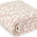 PAVILIA Super Soft Leopard Throw Blanket for Couch, Fluffy Cozy Lightweight Beige Cheetah Blanket, Fuzzy Warm Knit Blanket for Bed Sofa, Tan, 50x60