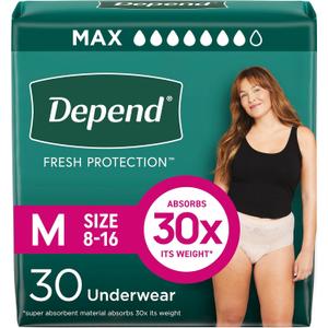 Depend Fresh Protection Adult Diapers, Incontinence & Postpartum Bladder Leak Underwear for Women, Disposable, Maximum, Medium, Blush, 30 Count