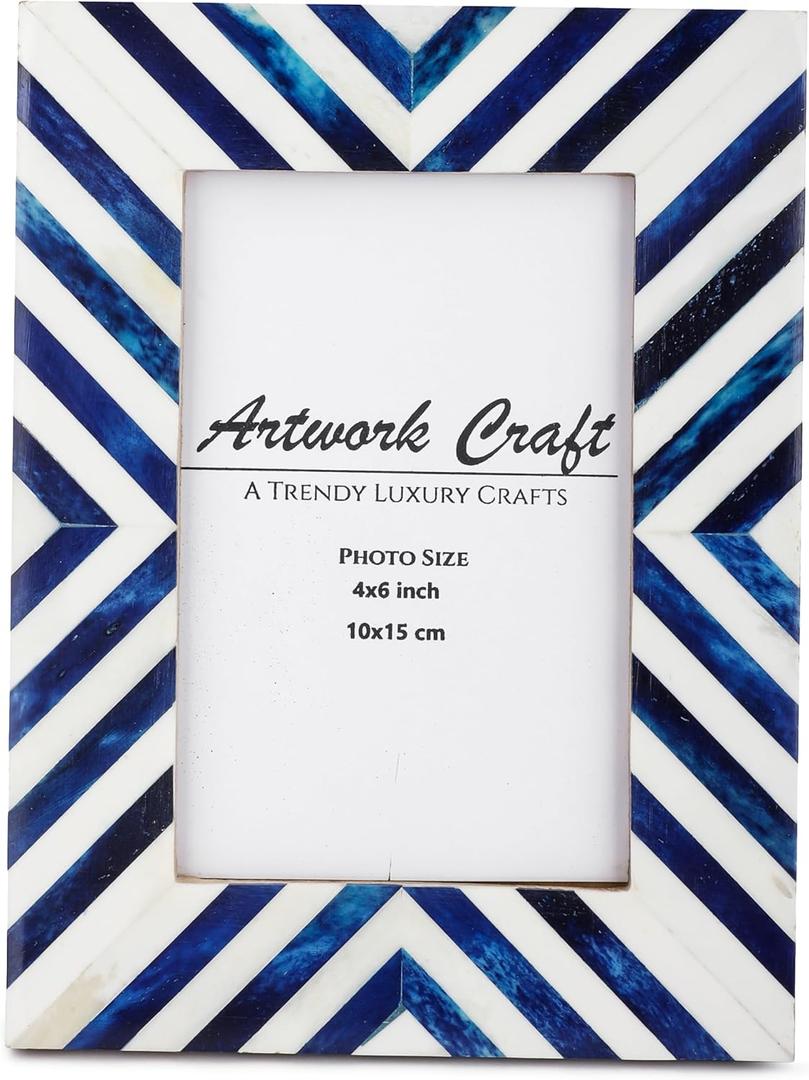 Picture Photo Frame Chevron Herringbone Art Inspired Vintage Table-Top/Wall Dcor Frames (4x6 Inches, Blue,White)