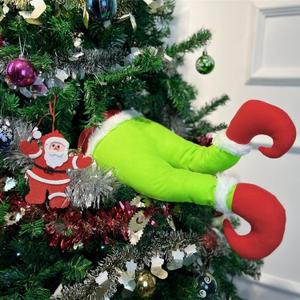 Christmas Elf Body Tree Decorations, Christmas Green Monster Stole Xmas Tree Topper, Pose-able Elf Stuffed Leg Arm and Head for Christmas Tree Hanging Oranemet (20.5x9.2 inch)