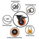 4" Caster Wheels, Casters Set of 4 Heavy Duty - Orange Polyurethane Castors, Top Plate Swivel Wheels, 4-Pack Industrial Casters with Brake, Locking Caster for Furniture and Workbench