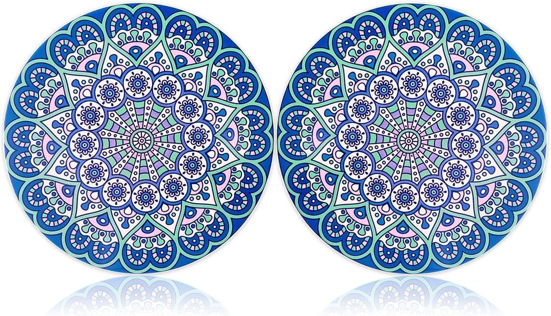 Ceramic Trivet for Hot Pots and Pans, Large Heat Resistant Mats with Cork Base, Trivets for Hot Dishes, Extra Thick, Round 7.9 Inch, Set of 2 (Blue)