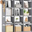 Mavivegue Book Shelf, 12 Cube Storage Organizer, DIY Bookcase, Metal Cube Bookshelf,Tall Book case for Bedroom, Living Room,Office,Closet Storage Organizer, Grey Cubicle Storage Rack