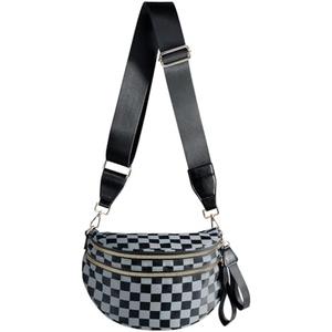 FEIBOON Spacious Checkered Nylon Crossbody Bag Bum Bag Checkered Handbags Wallets for Women
