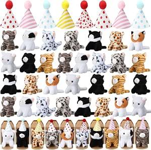 Motionchic 20 Set Cat Stuffed Animals Bulk with Birthday Hats Kraft Paper Boxes Mini Plush Toys Small Stuffed Kittens Adopt Pet Gift for Adoption Event Animal Theme Birthday Party (Sitting Cat)