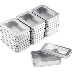 24 Pieces Tin Box Metal Tins with Lids Clear Top Empty Mini Portable Small Storage Tins Case for Home Candles, Candies, Gifts, Balms and Treasures, 3.4x2.4x0.8 Inch, Silver