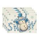 Artoid Mode Blue Snow Snowman Winter Placemats Set of 4, 12x18 Inch Seasonal Holiday Christmas Place Mats for Party Dining Table