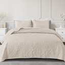 Exclusivo Mezcla Quilt Set Oversized King Size with 2 Pillow Shams, Lightweight Brich Beige Quilts with Vintage Damask Pattern, Soft Cal King Bedspreads Coverlets Bedding Set for All Seasons