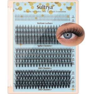 4 x Eyelash Extensions Lash Clusters Natural Mixed Individual False Eyelashes Multi-types Bottom Lashes Spike 20D 30D Clusters with 10-16mm Multiple Lengths Wispy Look Light Volume for Self Use