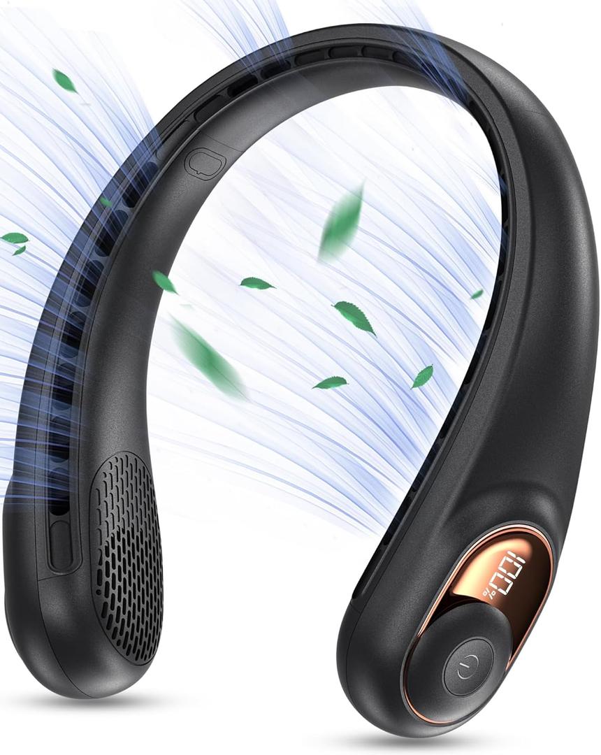 KIDEE Neck Fan, Portable Bladeless Neck Fans, Upgrade 360 Airflow, Super Quiet, 3 Speeds, 4000mAh Personal Wearable Neck Fan, Upgraded Cooling Air Volume USB Rechargeable Hands Free Fan (Dark-black)