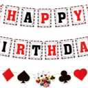 Casino Theme Party Decorations - Pre-Strung Poker Happy Birthday Banner Casino Paper Garland Las Vegas Poker Night Party Supplies