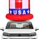 Gejoy 4ft 4th of July Inflatables Hat Parade Golf Cart Decoration with Light Patriotic Independence Day Star Spangled Top Hat Blow up Car Roof Decor Outdoor Indoor Home Celebration Garden Yard Lwan