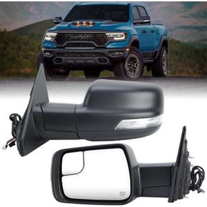 Left Driver Side Mirror Compatible with Ram 1500 2019-2025 Power Folding/Temperature Sensor/Heated/with Turn Signal/Puddle Light/Power Glass Texture Black (14 pins)