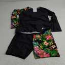 Girls Swimsuit Two Piece Rash Guard Set for Years UPF 50+ UV Protective Long Sleeve Swimwear (11-12 Years, Black/Flower)