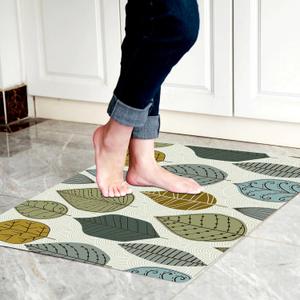 1/10 Inch Ultra Thin 24"35" Large Front Door Mat Indoor Entrance Inside Non Slip, Waterproof Rubber Kitchen Mat and Interior Home Washable Door Mat, Multi Leaves