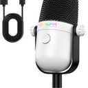 Gaming Microphone with Noise Cancellation & Mute Button, USB Condenser Mic for Streaming/Recording, Ultra-Compact Design, Compatible with PC/Mac/PS4/PS5, Podcast/YouTube/Twitch/Discord (White)