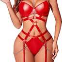 Avidlove Lingerie Sets for Women Sexy Bodysuit Lace Lingerie One Piece Babydoll Strappy Lingerie with Push Up Bra Support, L