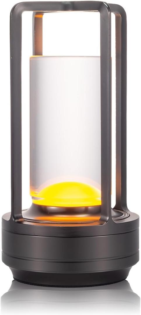 Portable Metal Table Lamp for Indoor/Outdoor ,Rechargeable Cordless LED Lamp, 3-Colour Infinitely Dimming Battery Powered Small Desk Lamp, Restaurant/Bedroom/Bar/Coffee Shop/Camping Light (Grey) (Gray)