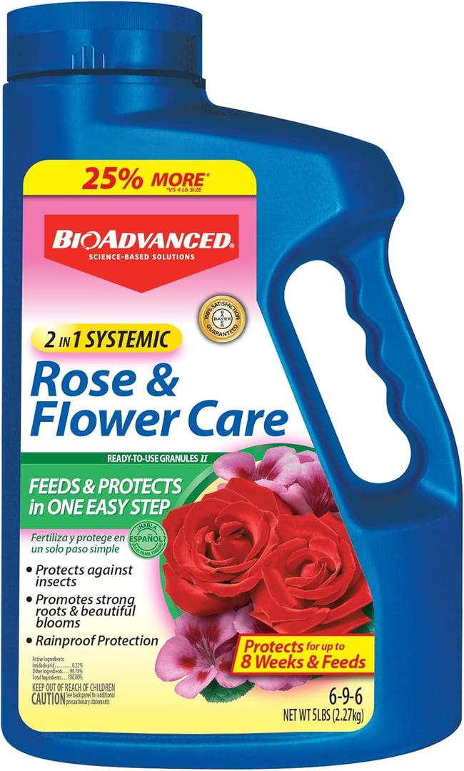 BioAdvanced 701100A 2 In 1 Rose Fertilizer and Flower Care Systemic Granules II Insect Killer, 5-Pound